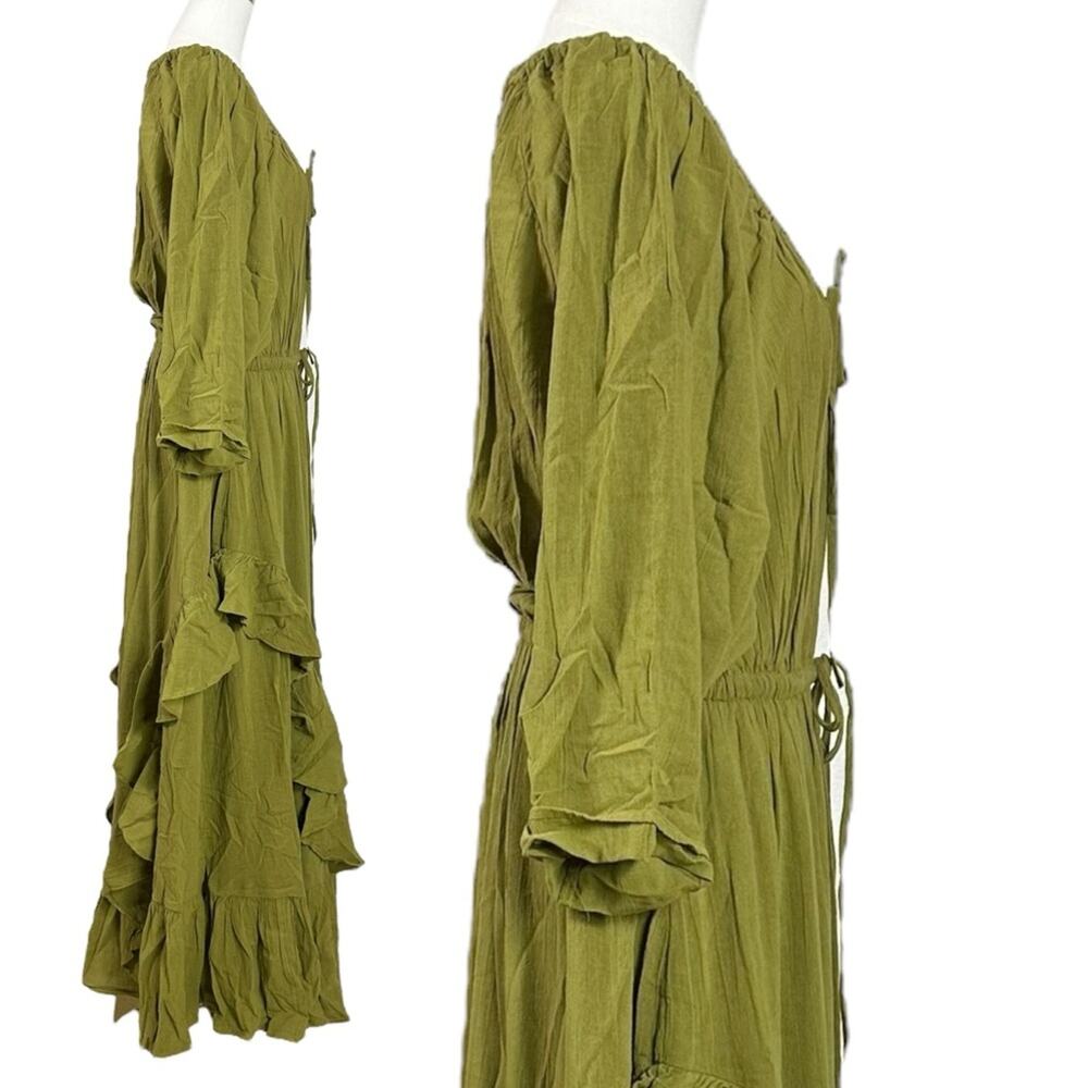 Free People Bohemian Witchy Ethereal Maxi Dress Green Moss Size Small NWT - Picture 7 of 11